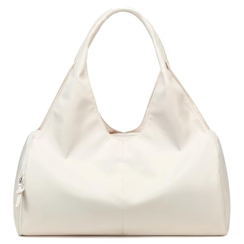 Forestfish Gym Bag For Women With Shoes Compartment & Wet Dry | Compact & Lightweight, Water Resistant, Use as Yoga bag, Pilates bag, Duffel bag - color: Beige