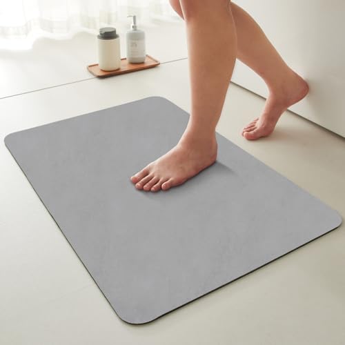 TYUU Thin Bath Mat, Small Bathroom Rugs Non Slip Washable, 20x30 Light Grey | Quick Dry Bath Rug Fits Under Door. Non-Slip Rubber Backing. Absorbent Faux Suede Bathroom Floor Mats. Bath, Shower & Sink. - color: Light Grey, size: 1'8" X 2'6" (Rectangular)