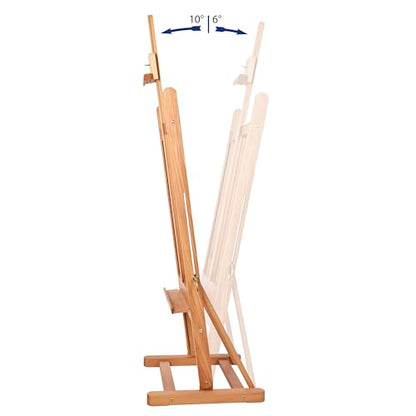Mabef M10 Studio Easel, Oiled Beech Wood H-Frame Artist Easel with Adjustable Height and Tilt for Oil Acrylic Pastel Painting - style: Adjustable,Sturdy