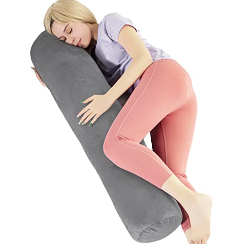 1 MIDDLE ONE Body Pillow for Adults, Bolster Pillow with Removable Velvet Cover, Long Round Cervical Roll Pillow, 47 x 7.87 Inches, Grey - color: Grey, size: 47 inch