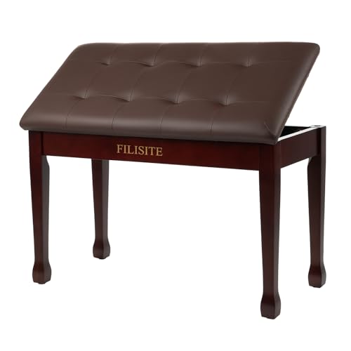 Duet Piano Bench with Storage, Wooden Piano Stool with Waterproof Padded Cushion, Bench Seat for Vanity, Living Room, Bedroom (Brown) - color: Duet-brown
