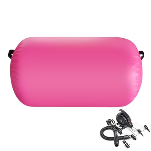 Inflatable Air Roller Mat with Pump for Gymnastics Training - color: pink+pump, size: length 100cm,diameter 75cm