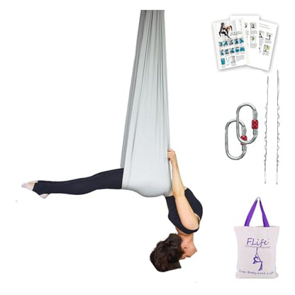 F.Life Aerial Silk Yoga Hammock & Swing for yoga Inversion,Strength training,starter hardware kit - color: sliver