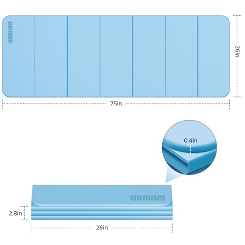 Yoga Mat Thick 10mm, Foldable Yoga Mat 75 x 26 x 0.4 Inches | Portable Workout Mat | Thick Cushioning Surface | Home Gym Exercise Mat | Pilates & Yoga Training - color: Blue