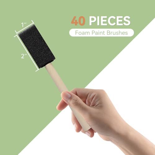 40 Pcs 1'' Foam Paint Brushes, Sponge Paint Brush, Wooden Handles Foam Brush, Sponge Brushes for Painting, Craft, Staining, Varnish, Touch Up (Pack of 3) - size: 120 Packs 1 inch