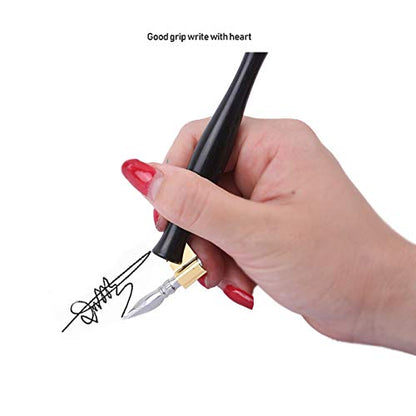 Dip Pen Holder, 2 PCS Oblique Calligraphy Pen with Multi-Fit Brass Flange, Right Handed, CR345
