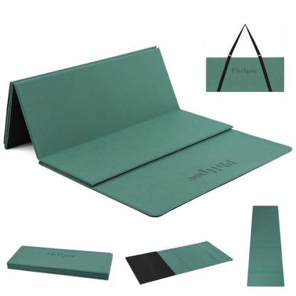 Foldable Yoga Mat, 70''x24''x0.24''(6mm）Non-slip POE Exercise Mat - color: Dark Green