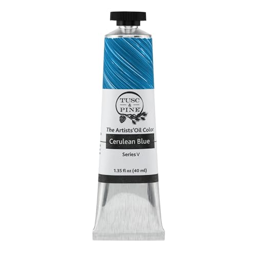 Tusc & Pine Artist Oil Paint - Cerulean Blue, 40 ml, Non-Yellowing, Rich & Creamy Consistency, Maximum Pigment Load, Small Batch Milled Oil Paints Made in the USA - color: Cerulean Blue, size: 1.35 Fl Oz (Pack of 1)