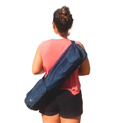 Open Road Goods Eco Friendly Yoga Mat Bag | Organic Yoga Bag For Extra Wide Mats | Yoga Mat Carrier for Men & Women: Full Zip, Adjustable Carry, Pockets, 100% Cotton Canvas - color: Denim