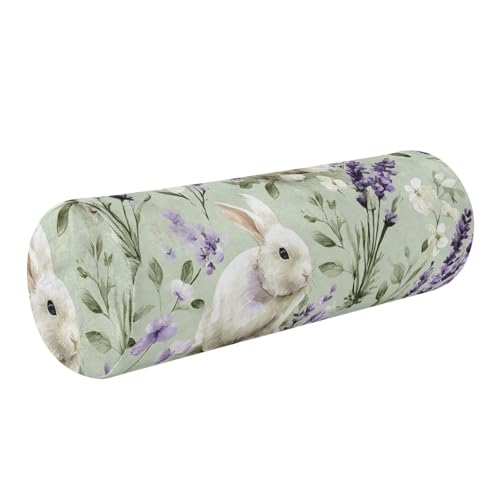 Bolster Pillow Neck Pillow Round Soft Health Memory Foam Pillows Long Cylindrical Body Pillow with Removable Cover Cute Back Yoga Bunny Lavender Flowers Green 17" x 5.5" - color: Bunny Lavender Flowers Green