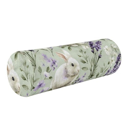 Bolster Pillow Neck Pillow Round Soft Health Memory Foam Pillows Long Cylindrical Body Pillow with Removable Cover Cute Back Yoga Bunny Lavender Flowers Green 17" x 5.5" - color: Bunny Lavender Flowers Green