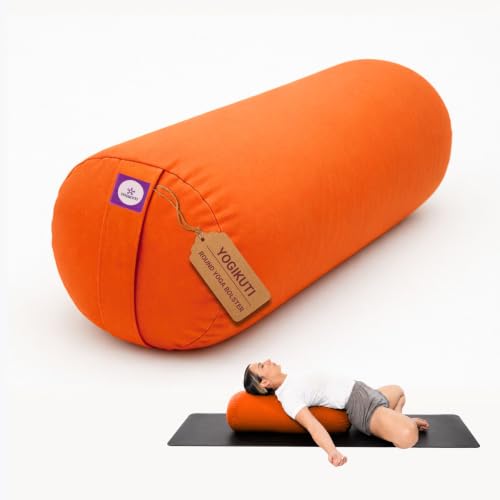 Yogikuti Iyengar Yoga Bolster for Restorative Yoga and Meditation – Lightweight Cotton Support Pillow with Handle for Easy Carry, Versatile for Pose Modification, Balance, Back Relief, and Relaxation - color: Orange, size: Long