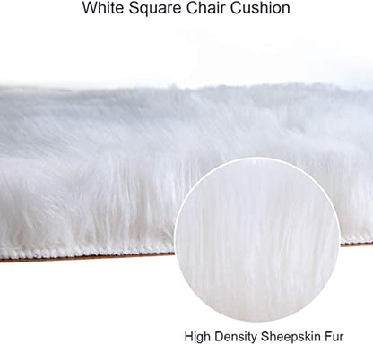 Softlife Square Faux Fur Sheepskin Chair Cover Seat Cushion Pad Super Soft Area Rugs for Living Bedroom Sofa (1.6ft x 1.6ft, White, pack of 2) - color: White-2pcs