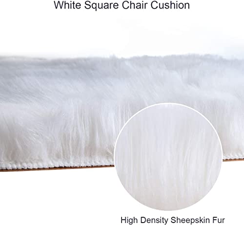 Softlife White Faux Fur Sheepskin Chair Cover 6 PCs Seat Cushion Pad Super Soft Area Rugs for Living Bedroom Sofa Dorm (1.6ft x 1.6ft) - color: White-6pcs
