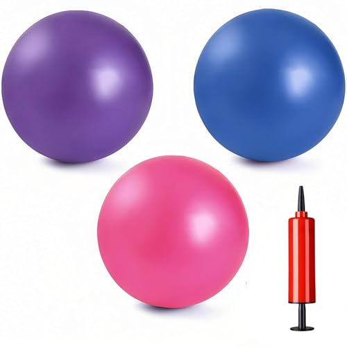 MoldFun 3 Pack Mini Exercise Balls with Air Pump, 9-10 Inch Grade Anti Burst Slip Resistant Small Pilates Ball for Yoga Fitness Stability Barre Balance Training Physical Therapy