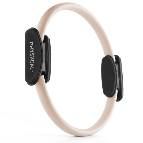 PhysKcal Pilates Ring, 15-Inch Magic Circle with Thick Padded Handle | Pilates Equipment for Toning Inner Thighs, Arms and Strengthening Cores with Workout Sheet Included - color: Nude