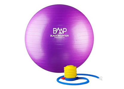 Black Mountain Products Professional Grade Exercise Stability Yoga Ball, Foot Pump, Ball Plug, Plug Puller, 2000 Pounds Static Weight Capacity Antiburst - color: Purple, size: 65 cm