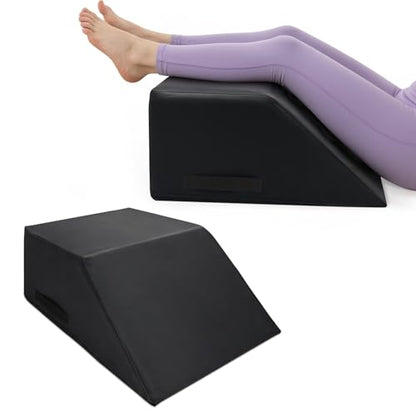 Massage Table Bolster Pillow for Leg Support,Durable 30D Foam with Easy-Clean PUCover,Trapezoidal Elevating Leg Wedge for Physical Therapy 20.4 x 18.5 x 9 Inch(Black)