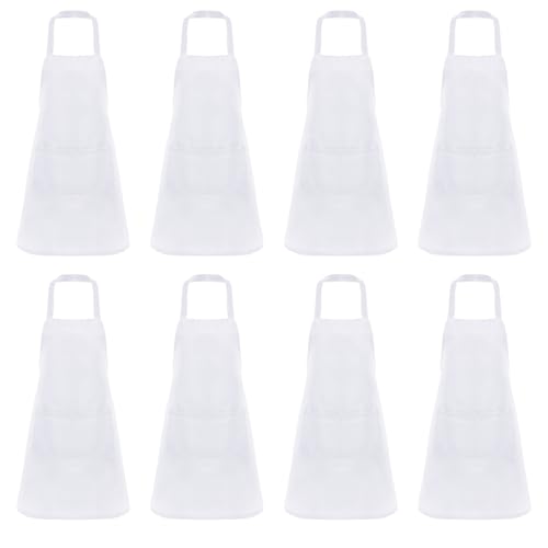 Fengek 8 Pcs Bib Apron for Unisex Colorful Kitchen Apron Bulk with 2 Roomy Pockets for Kitchen BBQ Painting Baking (White) - color: White