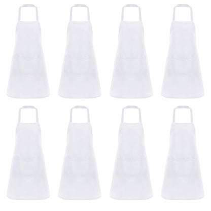 Fengek 8 Pcs Bib Apron for Unisex Colorful Kitchen Apron Bulk with 2 Roomy Pockets for Kitchen BBQ Painting Baking (White) - color: White