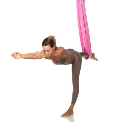Aerial Yoga Hammock L:5M W:2.8M 5.5 Yards Aerial Pilates Silk Yoga Swing Set with 2000 Ibs Load Include Daisy Chain, Pose Guide - color: Sakura Pink
