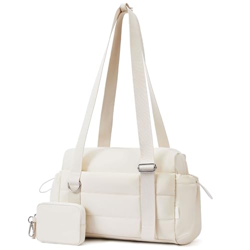 ROULENS Small Gym Bag for Women 2 Set Mini Gym Duffle Bag with Wet Compartment and Coin Wallet, Gym Tote Bag for Workout/Sport/Travel - color: Beige