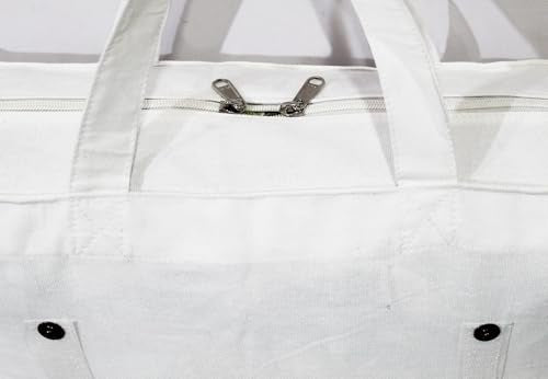 INDIAN CRAFT CASTLE Tote Bag with Yoga Mat Carrier Pocket Carryall Shoulder Bag for Office, Workout, Pilates, Travel, Beach and Gym - color: White