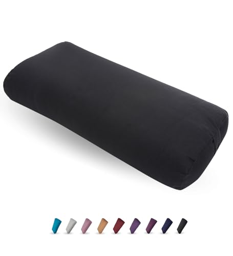 Everyday Yoga Bolster and Yoga Strap Set, Rectangular Meditation Pillow, Super Soft & Lightweight with Carry Handle - Firm Support for Restorative Yoga - Black - Strap 10ft Length