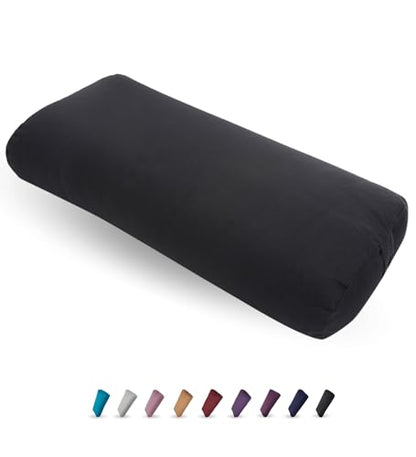 Everyday Yoga Bolster and Yoga Strap Set, Rectangular Meditation Pillow, Super Soft & Lightweight with Carry Handle - Firm Support for Restorative Yoga - Black - Strap 10ft Length