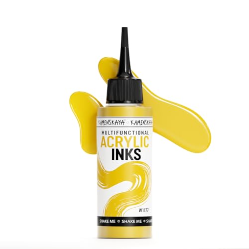 Acrylic Inks, Bright Yellow Acrylic Ink, 3.38 Fl Oz (100 ml) | Highly Concentrated, Multifunctional Liquid Acrylic Paint - color: Bright Yellow