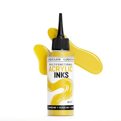 Kamenskaya Acrylic Inks, Bright Yellow Acrylic Ink, 3.38 Fl Oz (100 ml) | Highly Concentrated, Multifunctional Liquid Acrylic Paint - color: Bright Yellow