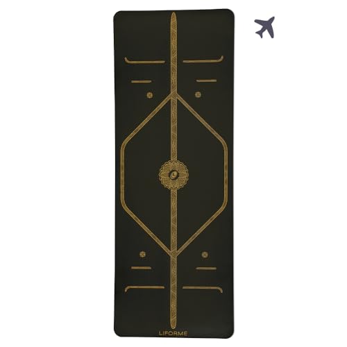 Liforme Travel Yoga Mat - Patented Alignment Design, Advanced Non-Slip Grip - color: Black & Gold