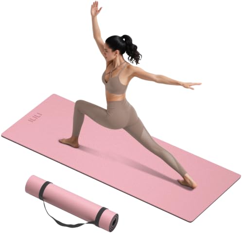 ILILI 10mm Extra Thick, TPE Yoga Mat, 76×28 Inch Extra Long, Carrying Strap | Double‑Color, Non‑Slip, Eco‑Friendly, Cushioned for Yoga, Pilates, Floor Exercise, Home Fitness, Outdoor Travel - color: Pink+Black