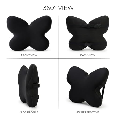 Butterfly Lumbar Support Pillow for Car and Chair, Black - color: Black-1