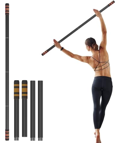 Queension 5ft Yoga Stick Adjustable Stretching Bar for Mobility & Balance | Heavy-Duty Steel Multi-Functional Fitness Pole with 4 Steel Rods & Comfort Foam Grips - color: Black