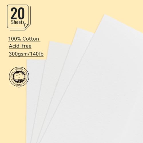 LIGHTWISH Watercolor Pad - A5 20 Sheets 100% Cotton 300GSM Cold Press Paper | Detachable with Backing Board | All-in-One Travel Watercolor Journal with Brush Holders & Storage Pockets - color: Brownish yellow