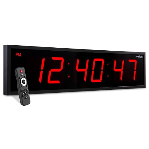 Ivation Oversized Digital Wall Clock with Large LED Display & Timer, 60" | Multi-function with Timer, Stopwatch, Alarms, Temp & Date, Aluminum frame, 6 Brightness levels, Time memory, Remote | Red - color: Red, size: 60" Inch