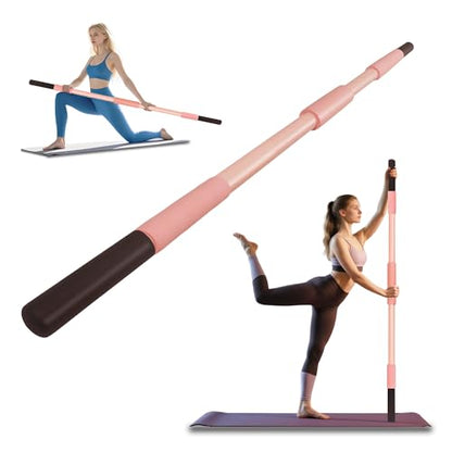 Pink Yoga Stick 58 Inch - Alloy Steel Stretching & Exercise Stick with Neck & Hand Pads, Shoulder Flexibility Tool for Yoga, Pilates & Home Gym Workouts