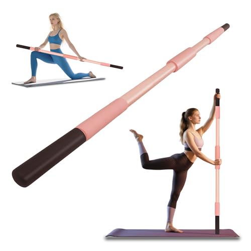 Pink Yoga Stick 58 Inch - Alloy Steel Stretching & Exercise Stick with Neck & Hand Pads, Shoulder Flexibility Tool for Yoga, Pilates & Home Gym Workouts