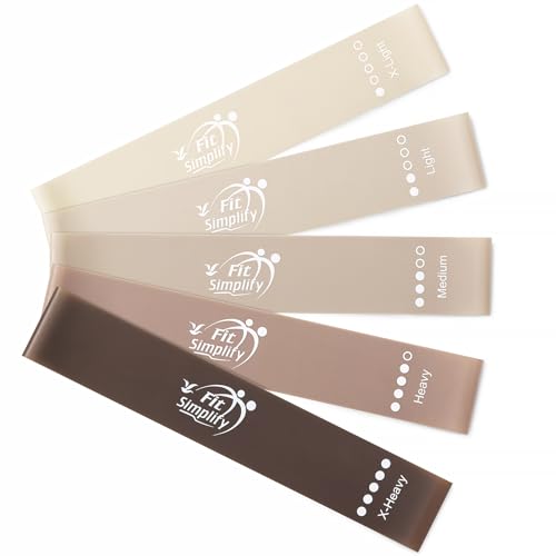 Fit Simplify Resistance Loop Exercise Bands with Instruction Guide and Carry Bag, Set of 5 - color: Coffee