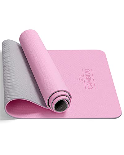CAMBIVO Yoga Mat for Women Men Kids, 1/3 & 1/4 & 2/5 Inch Extra Thick Yoga Mat Non Slip, 72" x 24" TPE Yoga Mats, Workout Mat with Carrying Strap for Yoga, Pilates and Floor Exercises - color: Pink+Gray, size: 72*24*0.31 inch