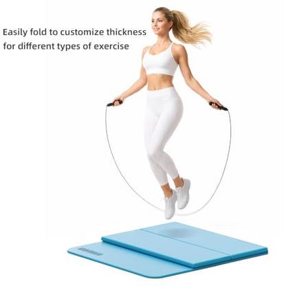 Yoga Mat Thick 10mm, Foldable Yoga Mat 75 x 26 x 0.4 Inches | Portable Workout Mat | Thick Cushioning Surface | Home Gym Exercise Mat | Pilates & Yoga Training - color: Blue