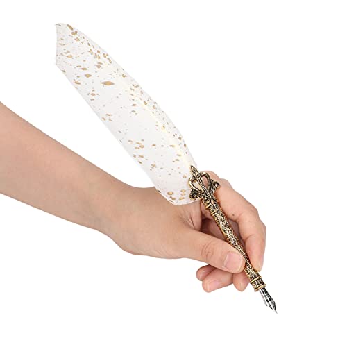 Quill Pen,Feather Pen Set,Retro Calligraphy Quill Pen with 10 Interchangeable Nib and Pen Holder Vintage Dip Ink Pen White Feather Pen for Couples Elders Teachers(White)