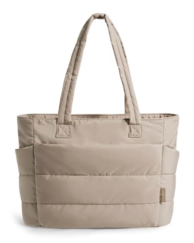 BAGSMART Puffy Tote Bag for Women, Lightweight Work Tote Handbag - color: Grayish Brown, size: Small