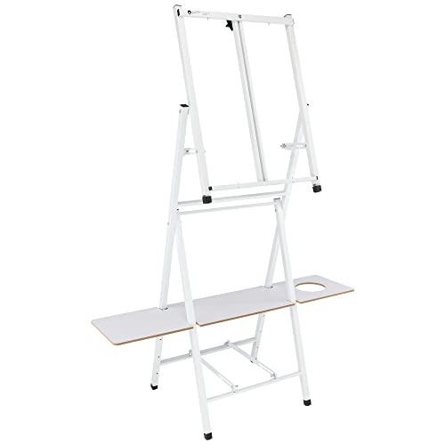 Bob Ross 2in1 Easel | White Baked-Enamel Steel H-Frame, Adjustable Height and Canvas Tilt, Converts to Four-Leg Tabletop, Large Tool Shelf