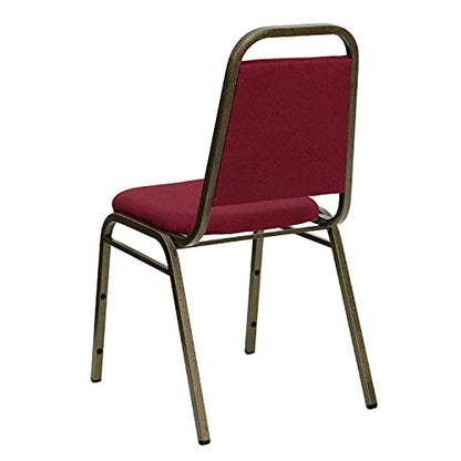 EMMA + OLIVER Burgundy Fabric Trapezoidal Back Stacking Banquet Chair - color: Burgundy Fabric/Gold Vein Frame