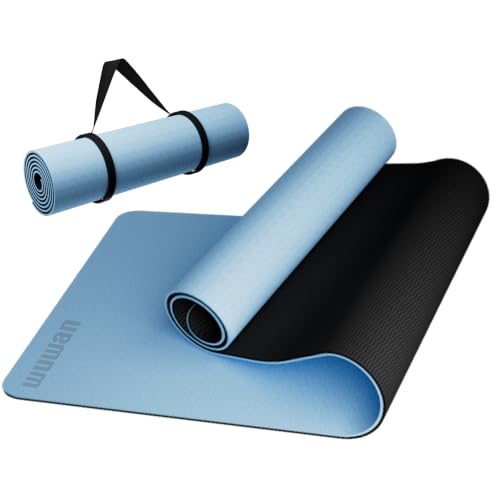 10mm0.4"TPE Yoga Mat Thick Wide Large for Home Workout Carrying Strap | Non Slip Exercise Mats Cushioned Joint-Friendly Stable,76"x28"Extra long Tapis Entrainement Au Sol Fitness,Pilates Gym Travel - color: blue