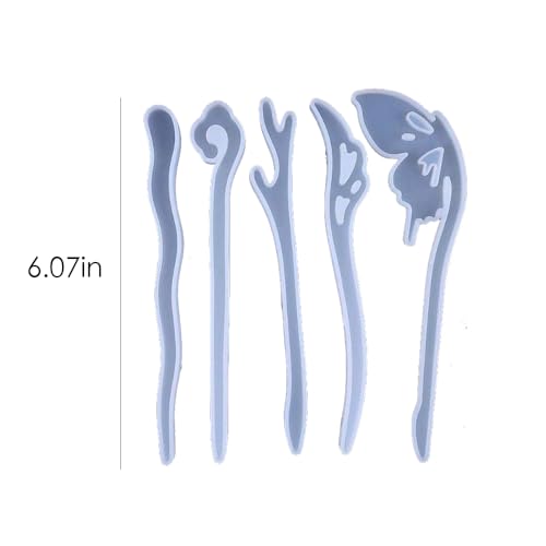 Tustao 5 Pcs White Silicone Resin Hairpins Molds Hair Stick Kit for Jewelry Crafts Making Jewelry Resin Casting Molds,Jewelry Casting Supplies