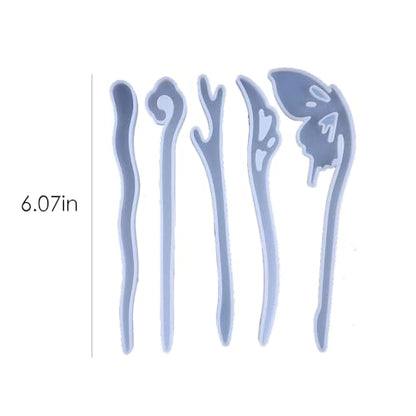Tustao 5 Pcs White Silicone Resin Hairpins Molds Hair Stick Kit for Jewelry Crafts Making Jewelry Resin Casting Molds,Jewelry Casting Supplies