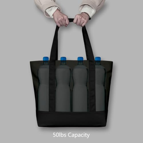 TOPDesign 1-Pack Canvas Tote Bag with an External Pocket, Reusable Grocery Shopping Bag, Top Zipper Closure, Daily Essentials (Black) - color: Black